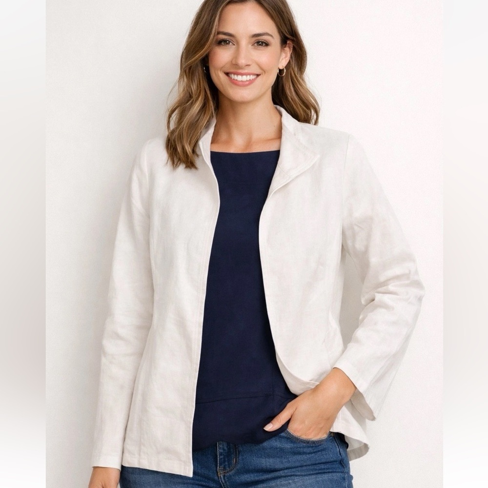 Pure Irish Linen Open Jacket Blazer Off White Classic Old Money Coastal Casual